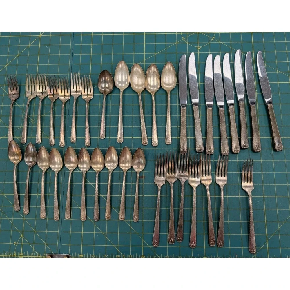 Vintage Prestige Plate Bordeaux Sterling Plate Flatware 37 Pieces Service for 7